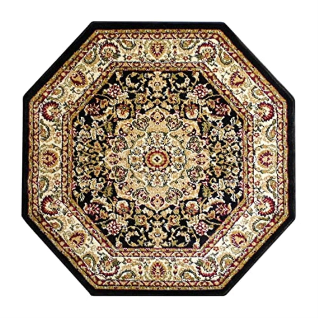 Beige Green Burgundy Black 5' x 5' Area Rug V373