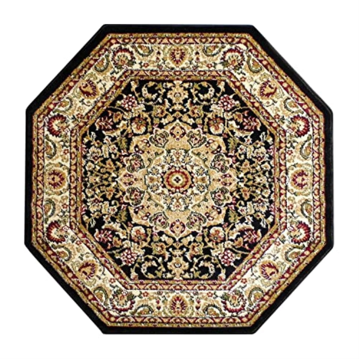 Beige Green Burgundy Black 5' x 5' Area Rug V373