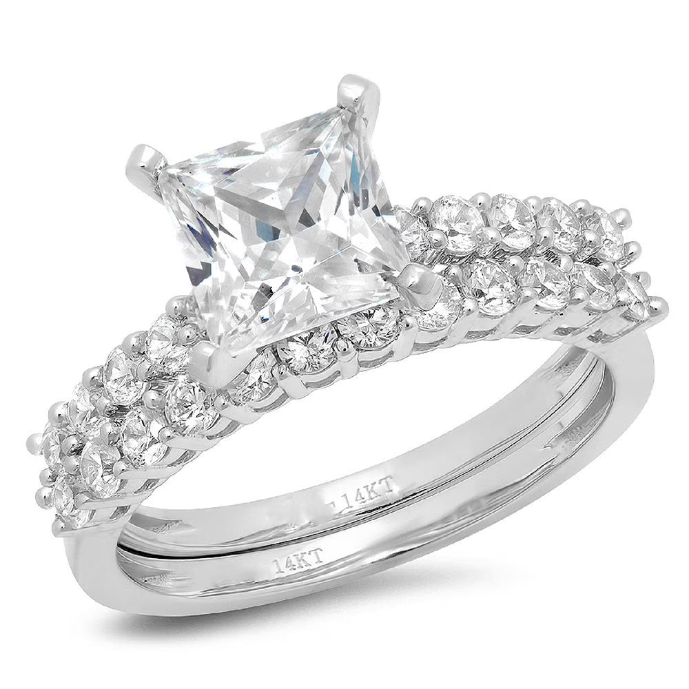 18K White Gold Princess Cut Diamond Engagement Ring Set O22638