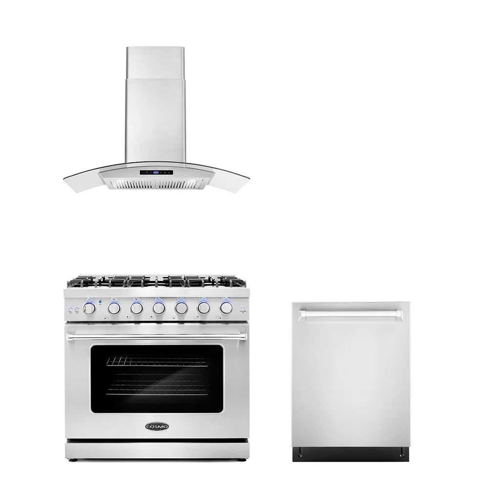 3 Piece Kitchen Appliance Package with Gas Range Range Hood and Dishwasher P402490