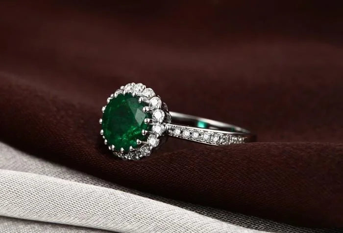 10k White Gold Emerald and Moissanite Engagement Ring M2686