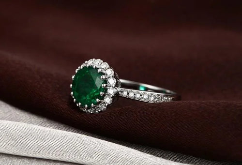 10k White Gold Emerald and Moissanite Engagement Ring M2686
