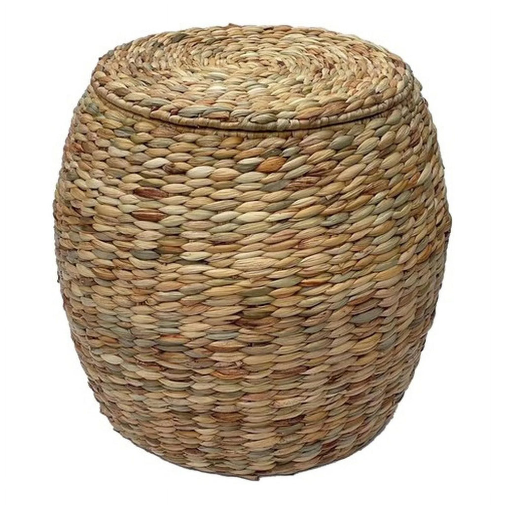 Beige Wicker Rattan Storage Ottoman Basket with Lid R754133