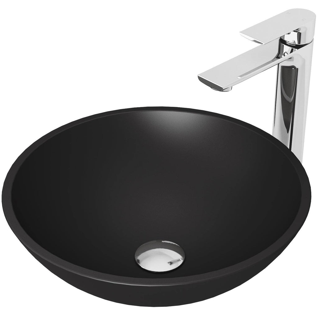 15 inch Vessel Bathroom Sink and Vessel Faucet Set in Chrome with Pop-Up Drain L969634