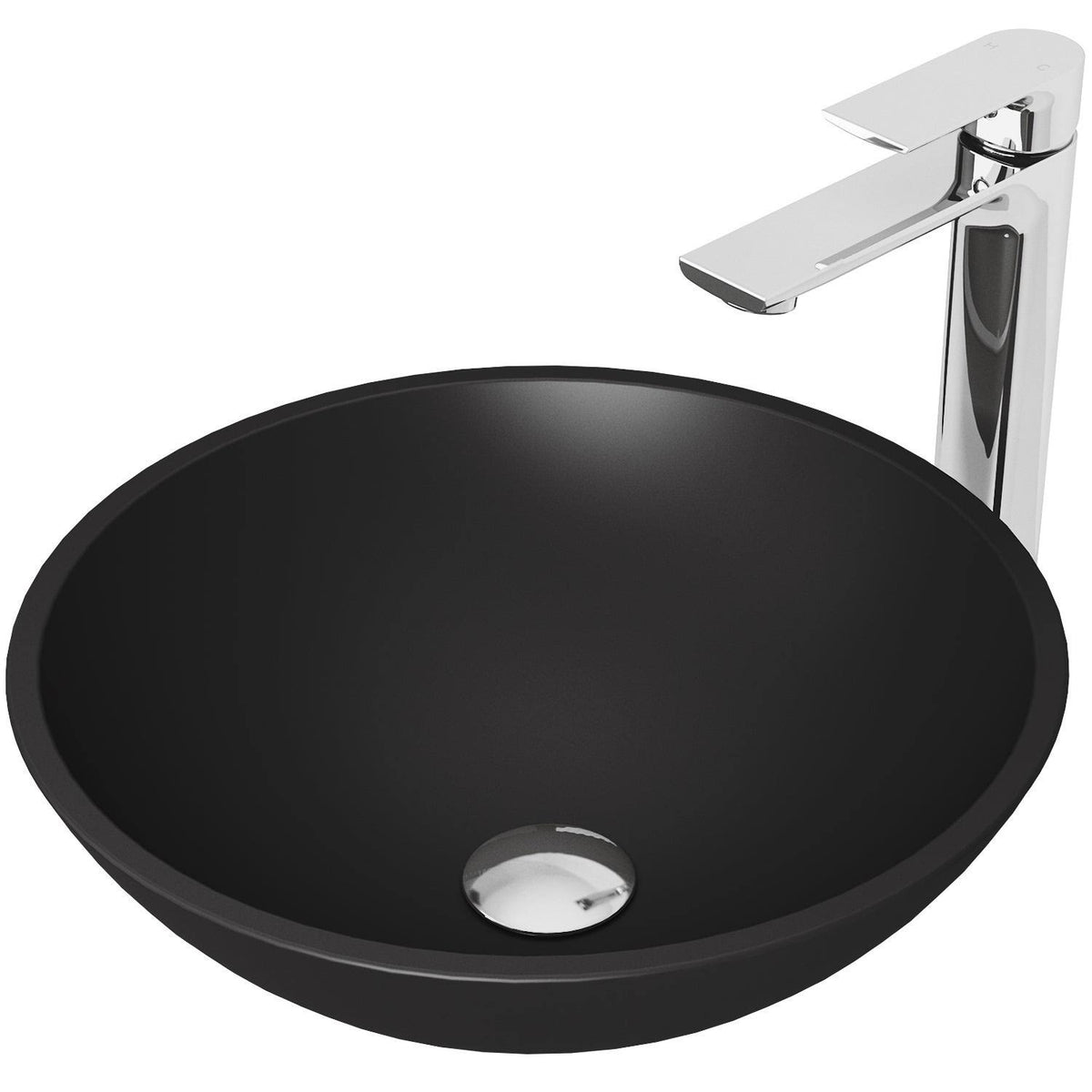 15 inch Vessel Bathroom Sink and Vessel Faucet Set in Chrome with Pop-Up Drain L969634
