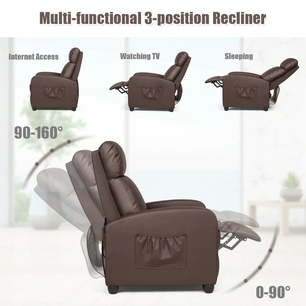 Brown PU Leather Massage Recliner Chair with Footrest H25824