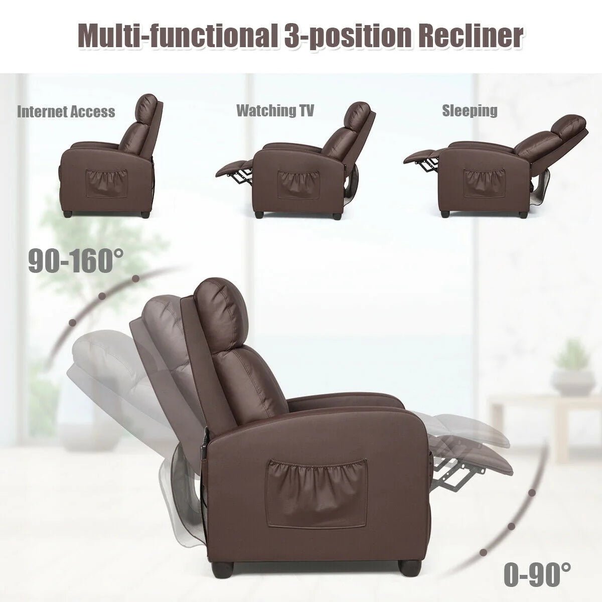 Brown PU Leather Massage Recliner Chair with Footrest H25824