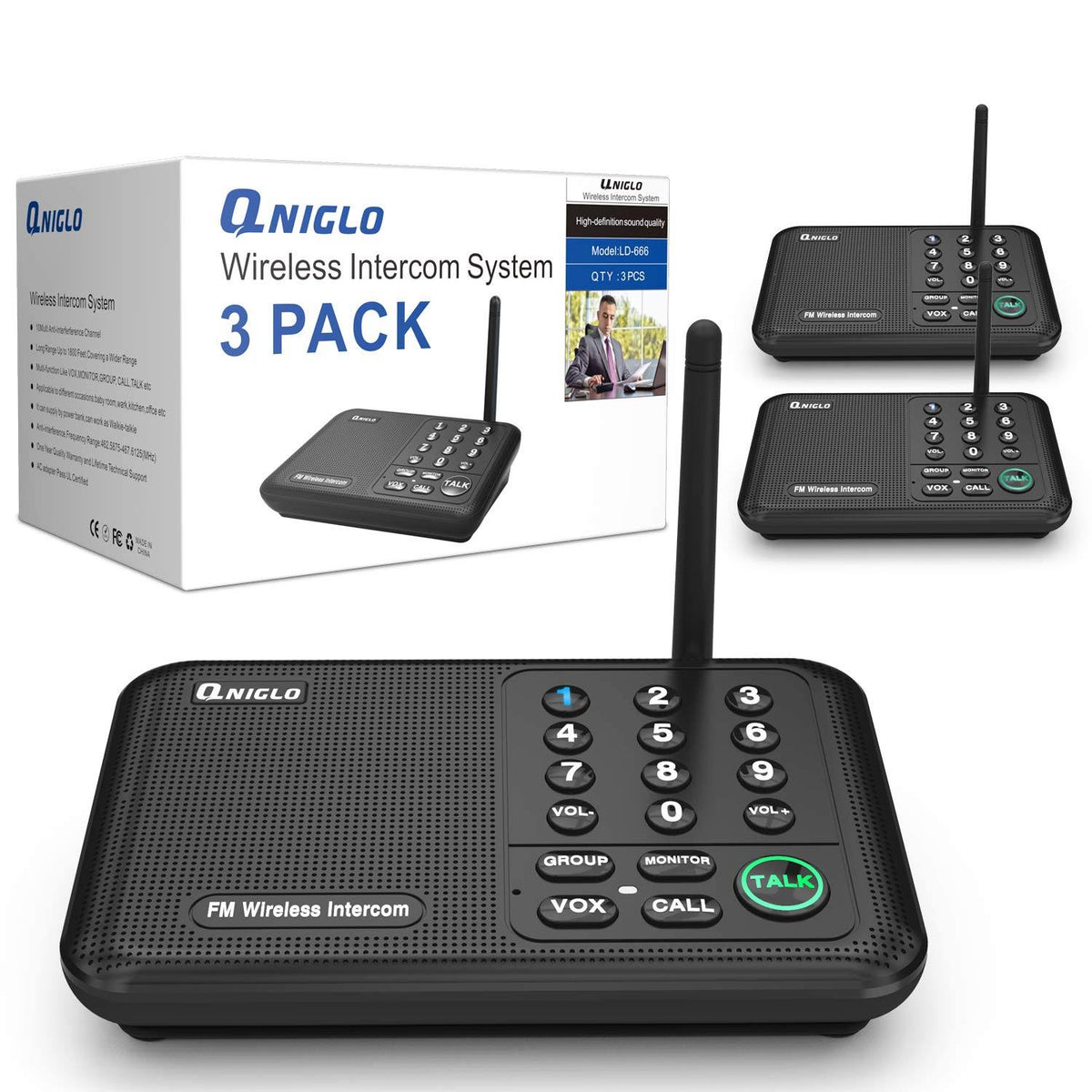 Wireless Intercom System 10 Channel 1800 Feet FM Intercoms M6612