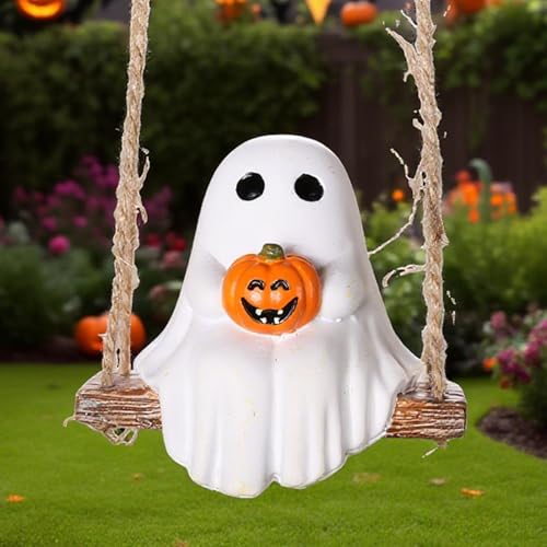 White Resin Pumpkin Swing with Rope Hook Y4940