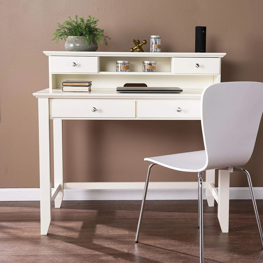 White Secretary Desk with Storage H42374