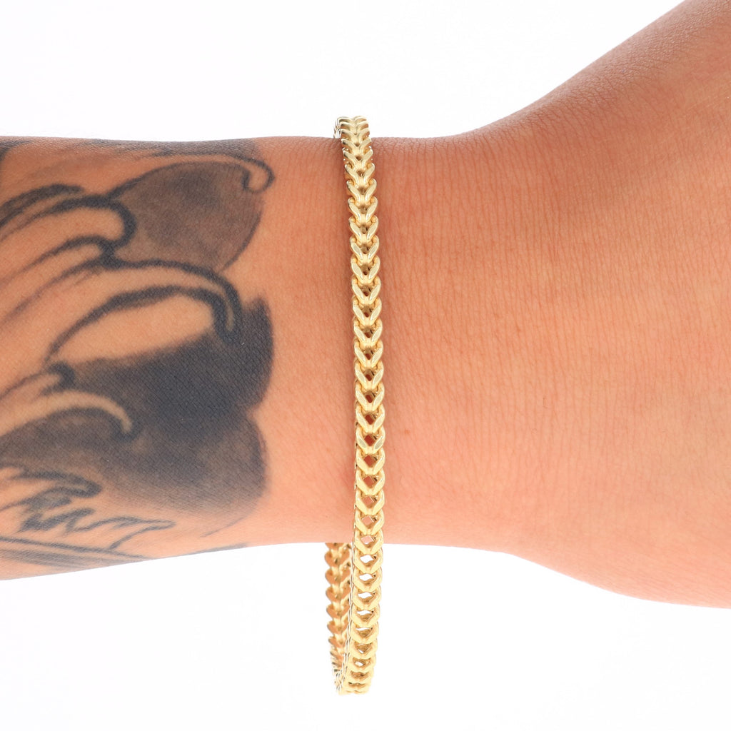 10k Yellow Gold 4mm Franco Chain Bracelet 7" - 9" F315