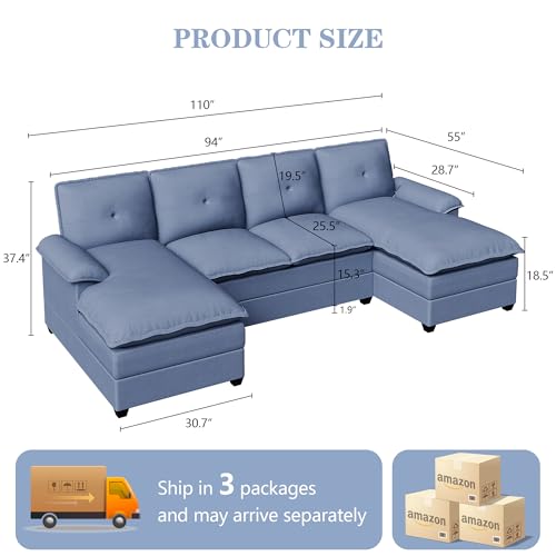 Blue U-Shaped Sectional Sofa with Double Chaise Q7626