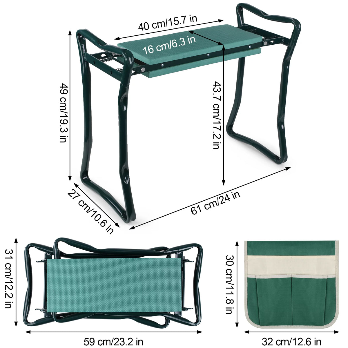 Folding Garden Kneeler Seat Bench with Stool Pouch V235