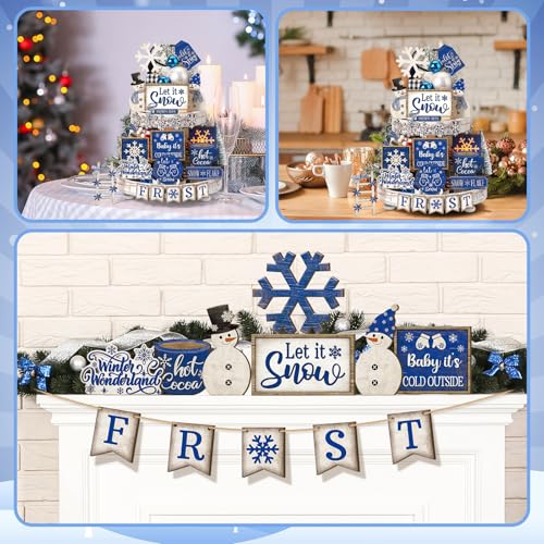 24 Pcs Christmas Tiered Tray Decorations Set with 2 Tiered Tray Stand X807