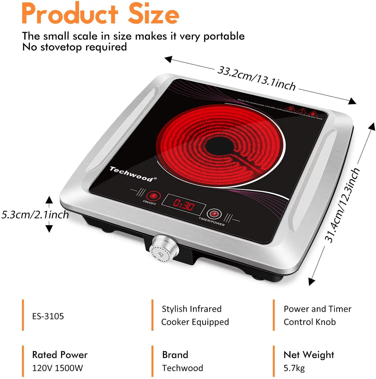 1500W Portable Infrared Ceramic Hot Plate H8505