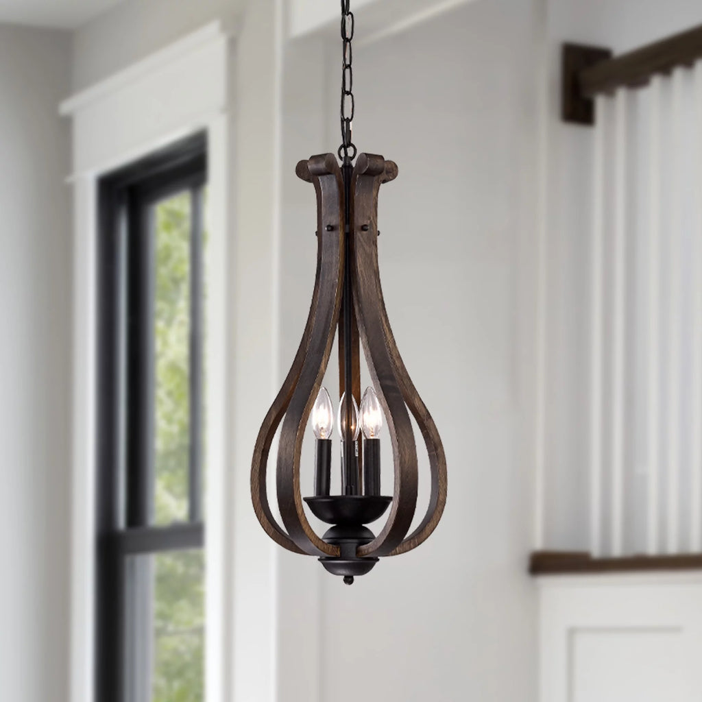 3-Light Wooden Pendant Lighting H530