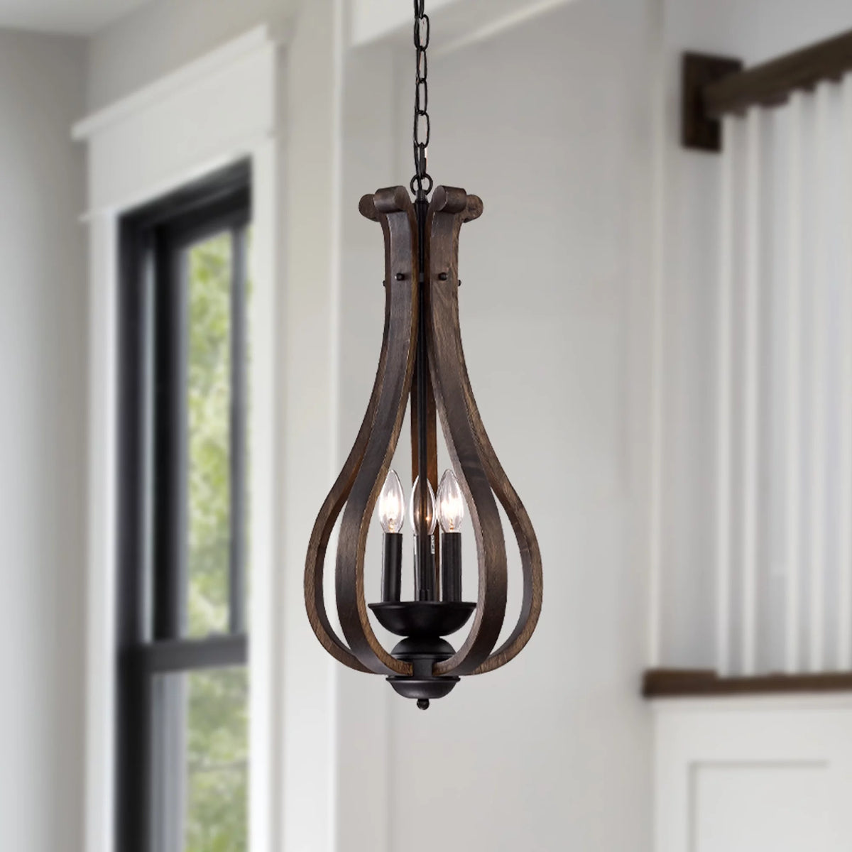 3-Light Wooden Pendant Lighting H530