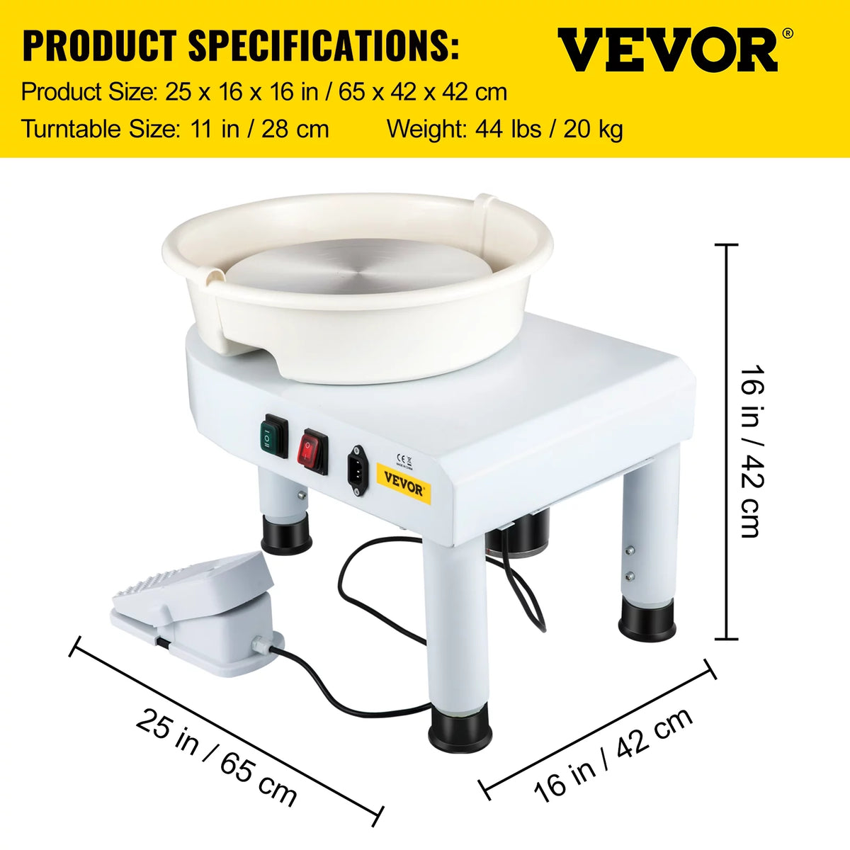 11in Ceramic Pottery Wheel with Foot Pedal and Detachable Basin N90249