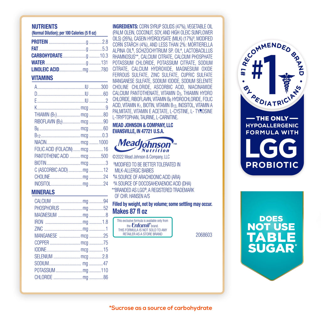 Hypoallergenic Lactose Free Infant Formula Powder 27.8 Oz Q18404