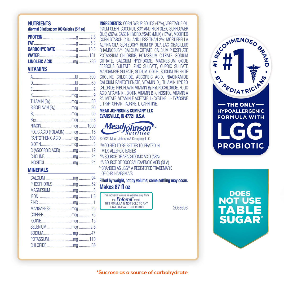 Hypoallergenic Lactose Free Infant Formula Powder 27.8 Oz Q18404