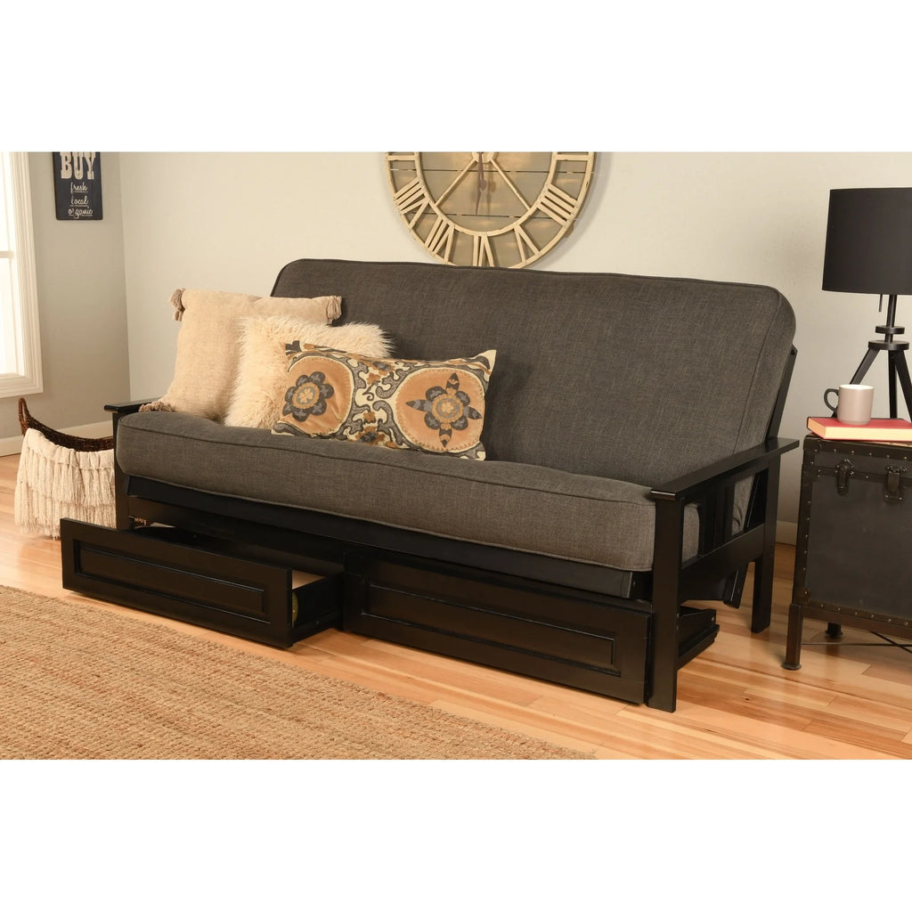 Black Finish Sofa with Storage and Removable Linen Mattress Cover U264