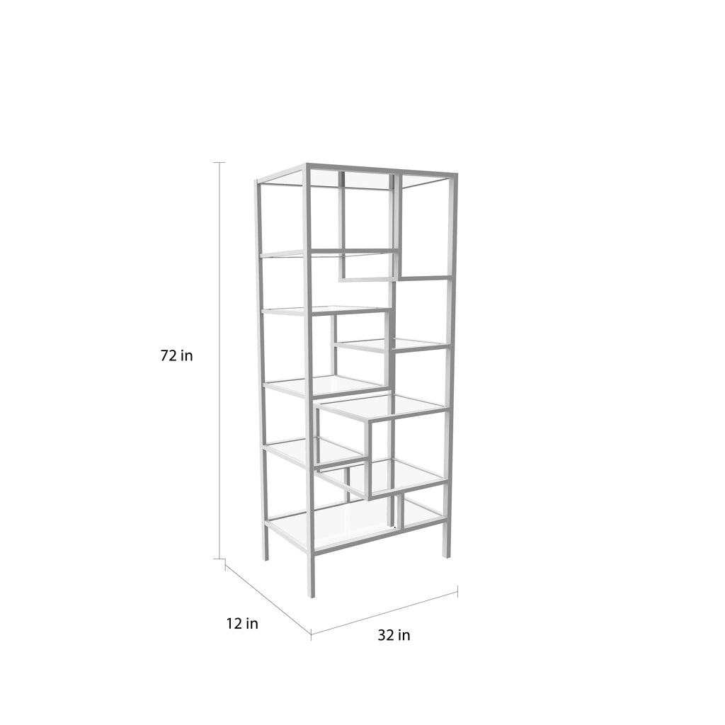 72x22H Silver Metal Bookcase with Tempered Glass B745