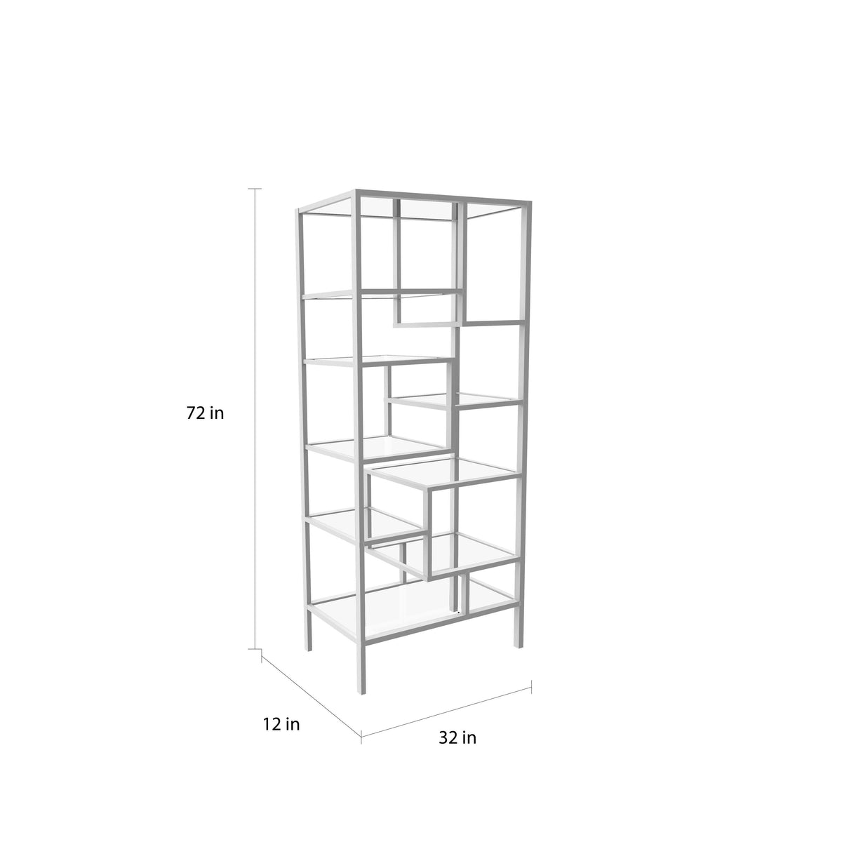 72x22H Silver Metal Bookcase with Tempered Glass B745