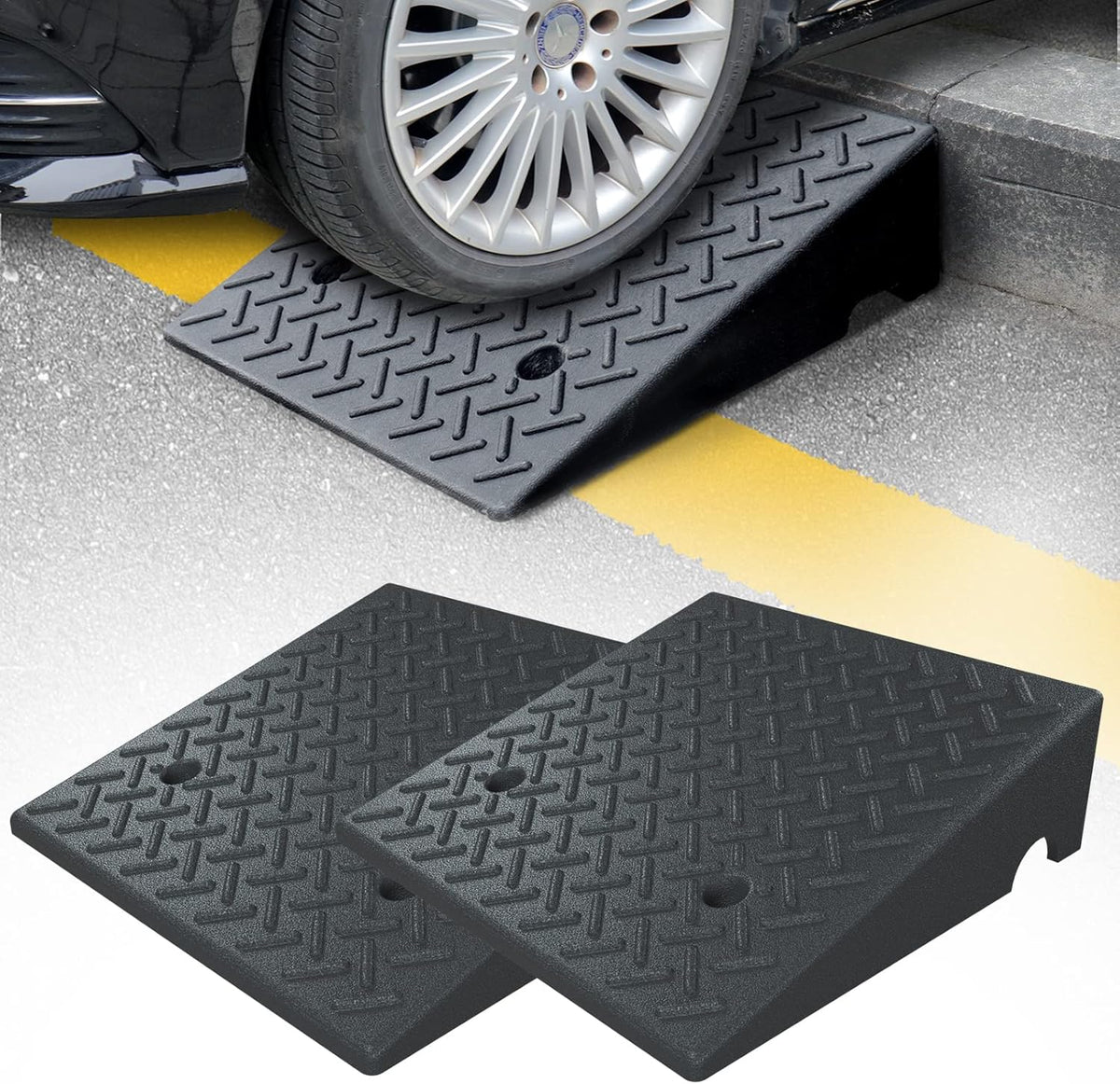 Rubber Curb Ramp 19.6 × 19.6 × 6 Heavy Duty Portable Threshold Ramp 1 PC R49270