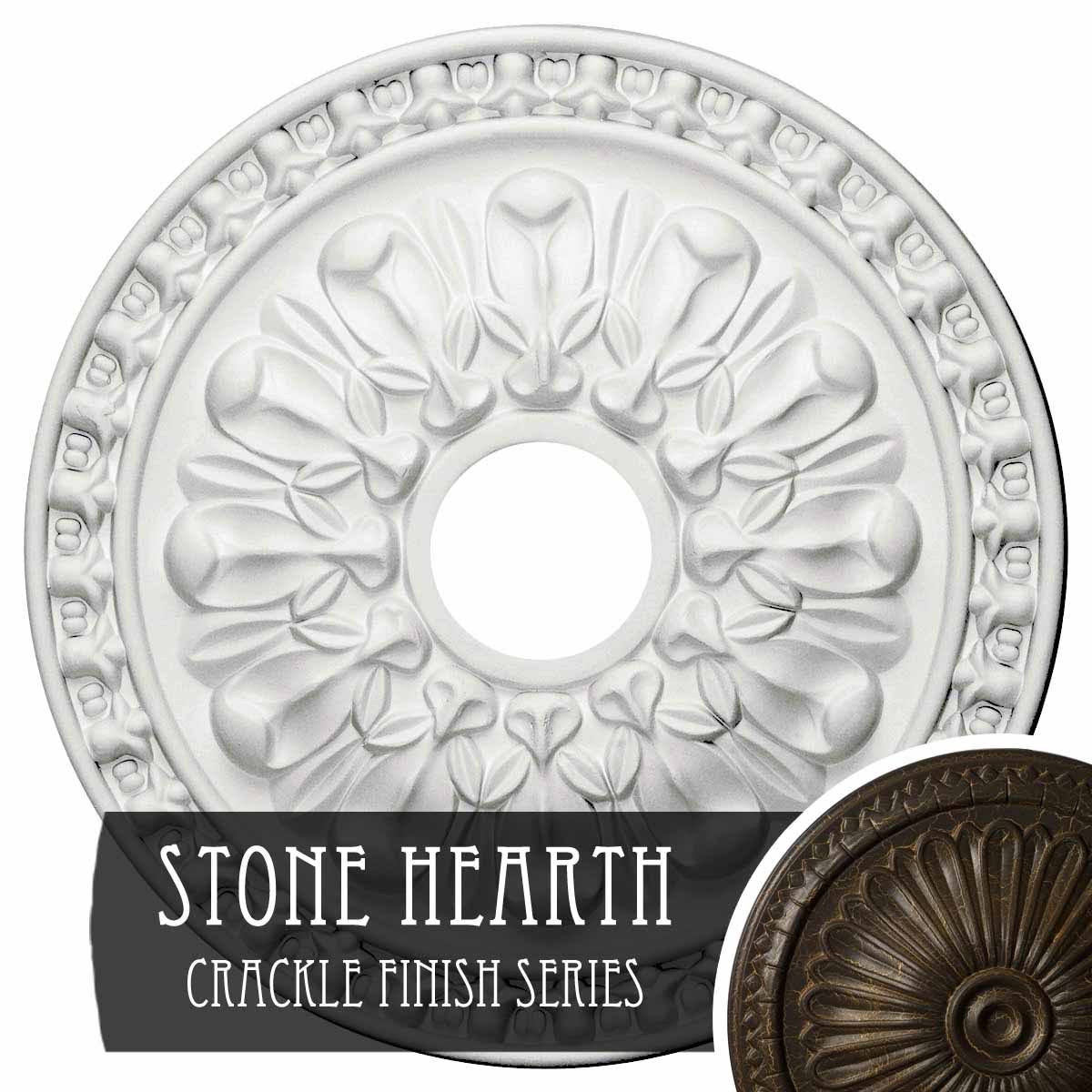 18x22OD x 3 1/2x22ID x 1 3/8x22P Hand-Painted Stone Hearth Crackle Ceiling Medallion U859201