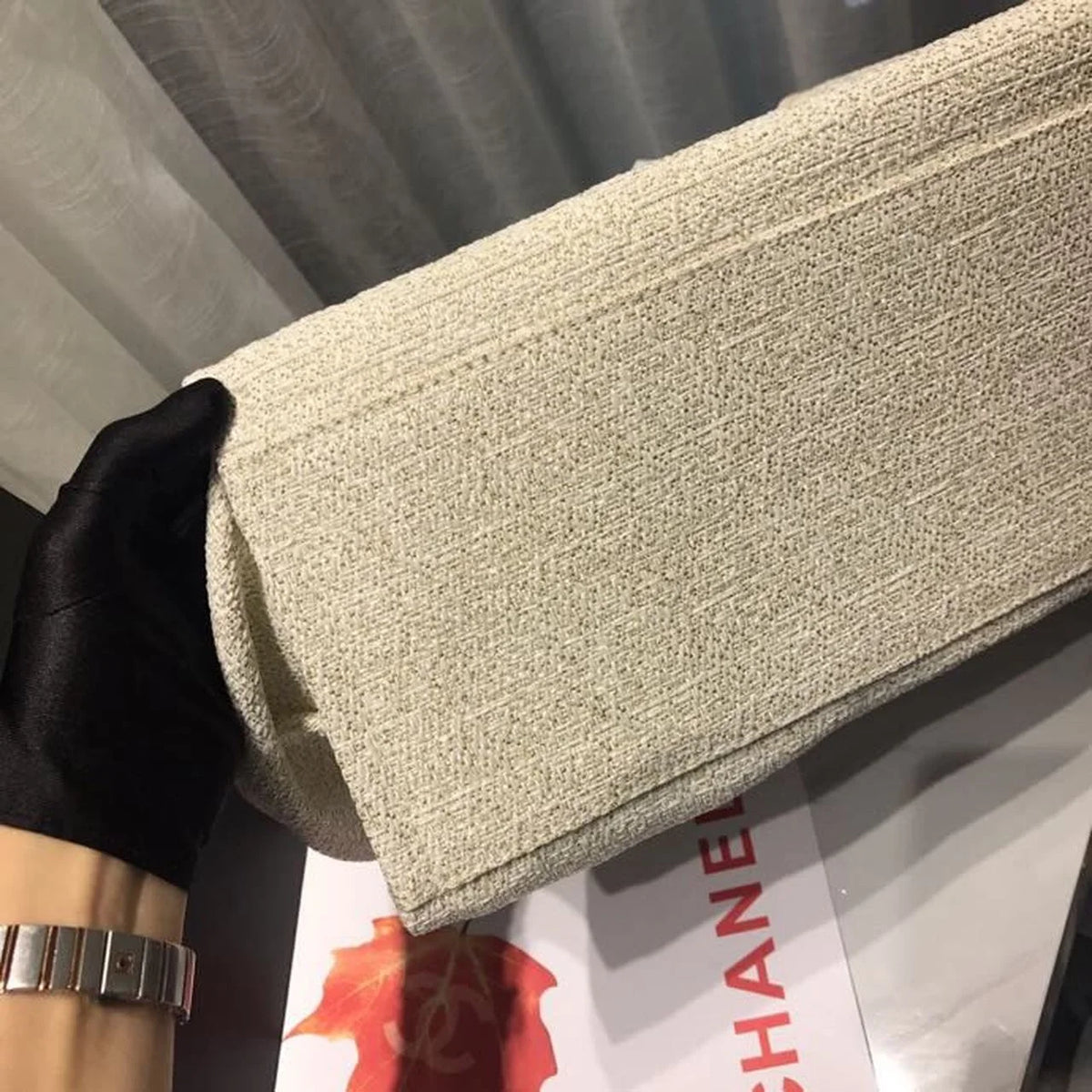 Beige Cream Tweed Canvas Tote Bag L392