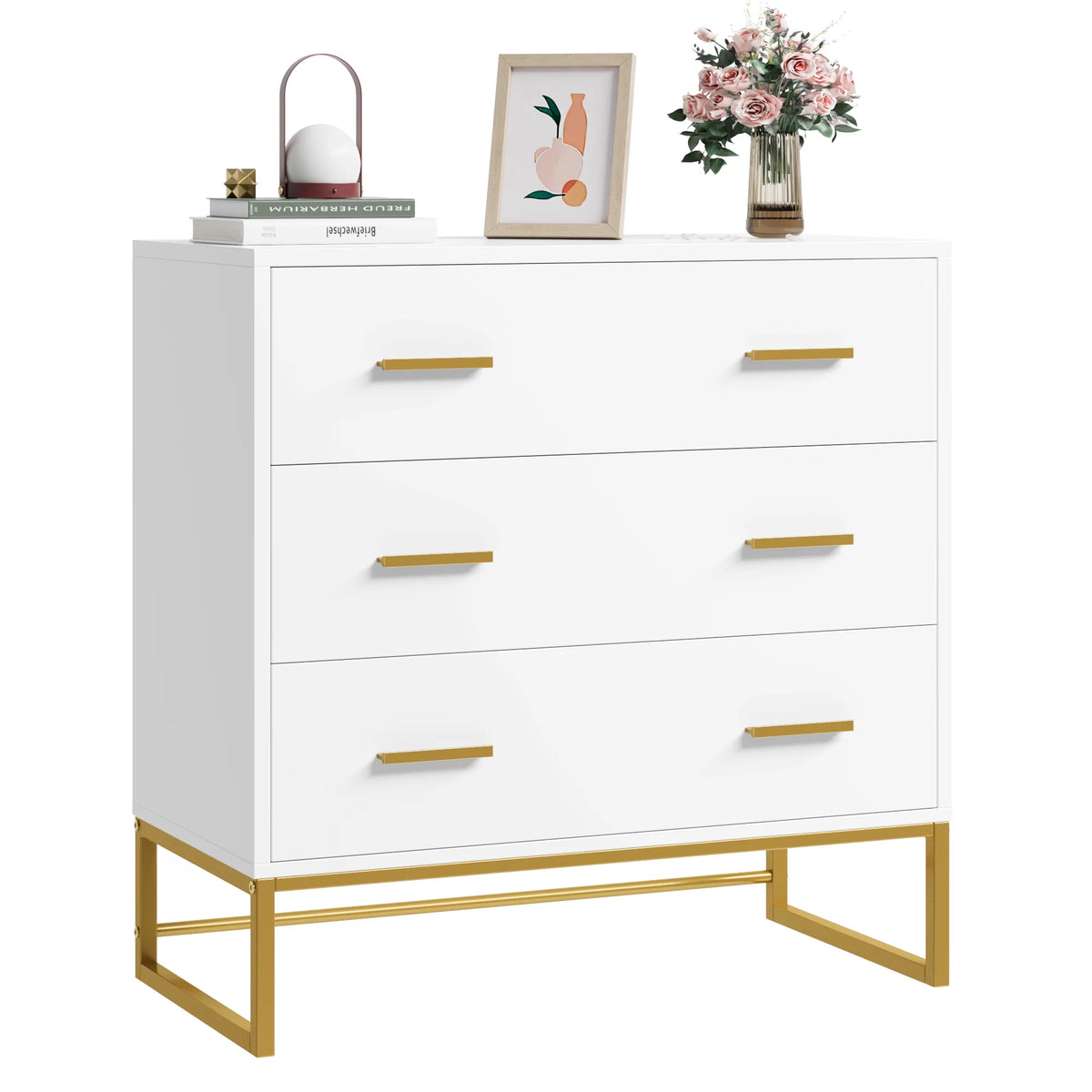 White 3 Drawer Wood Dresser I922391