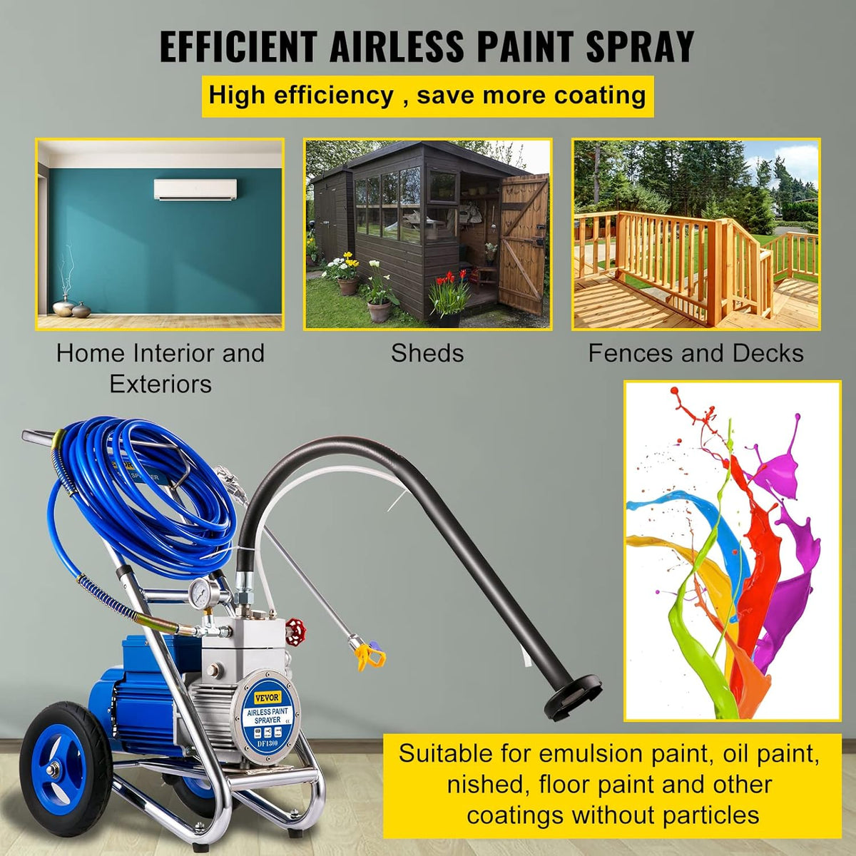 Airless Paint Sprayer, 1500W Cart, 1GPM 50FT Hose, 621 Tip, 6in Extension Bar Z88194