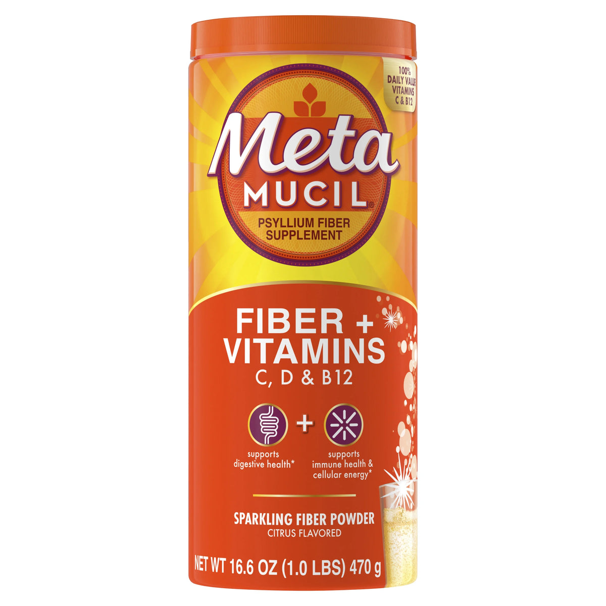 Sparkling Fiber Supplement with Vitamins C, D & B12, Citrus, 50 Servings L201176