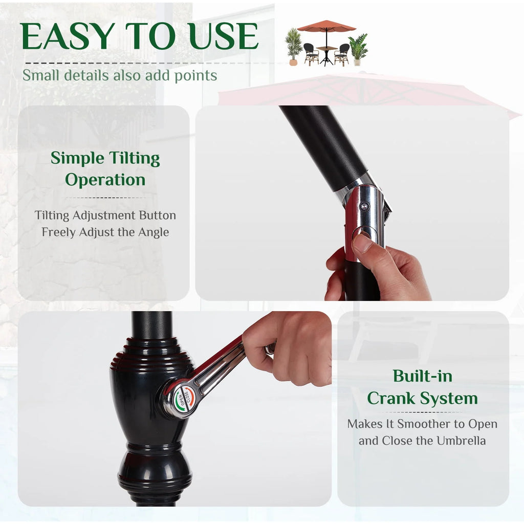 9-Ft Outdoor Patio Umbrella with Push Button Tilt and Crank W684