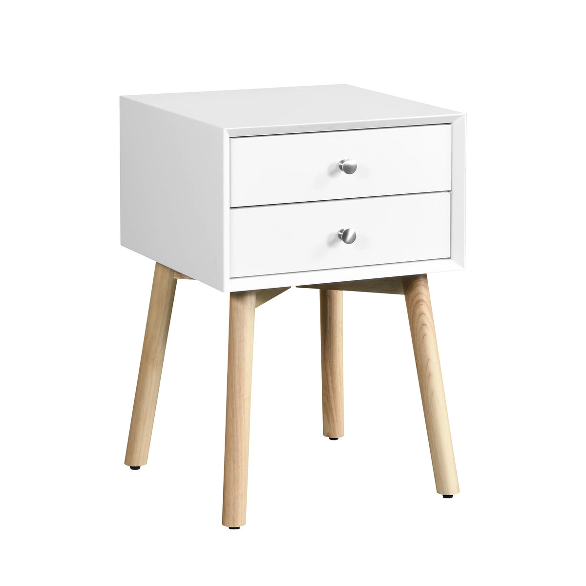 White Bedside Table with 2 Drawers and Rubber Wood Legs W529995