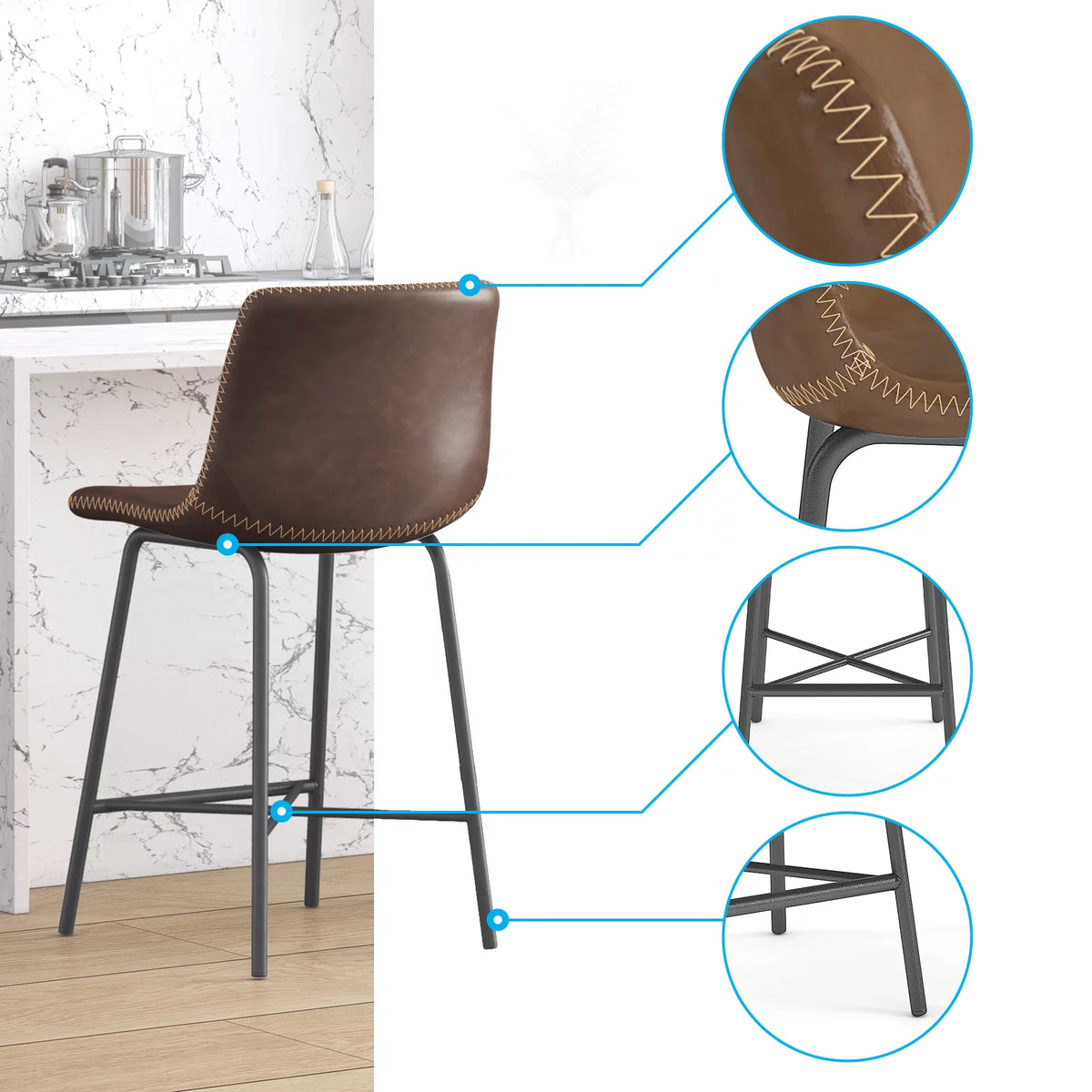 Set of 4 Bar Stools with Back and Footrest L20427