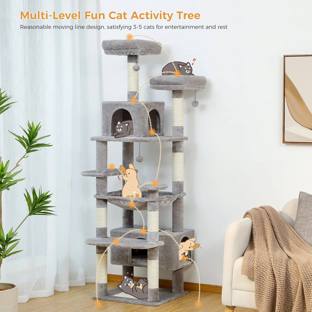 Gray Multi Level Cat Tree with 7 Scratching Posts G187