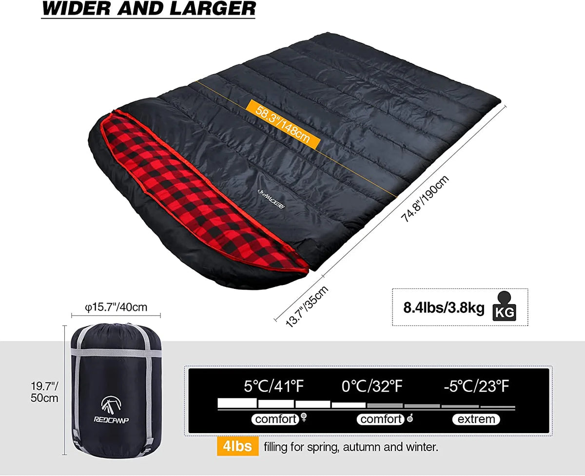 Cotton Double Sleeping Bag, Queen Size, Black/Navy Blue D26572
