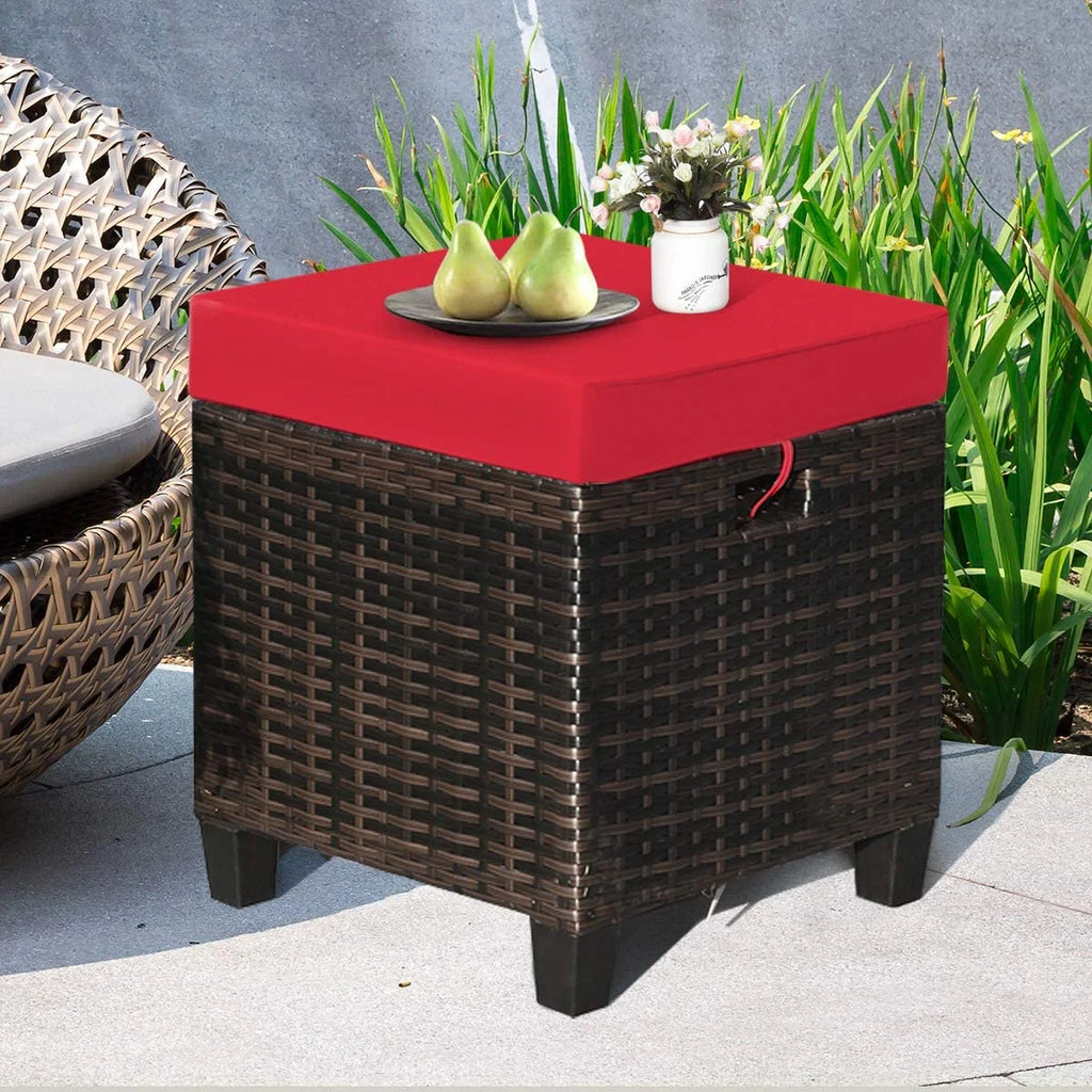 2 Pieces All Weather Rattan Wicker Outdoor Ottoman with Removable Cushions H8839