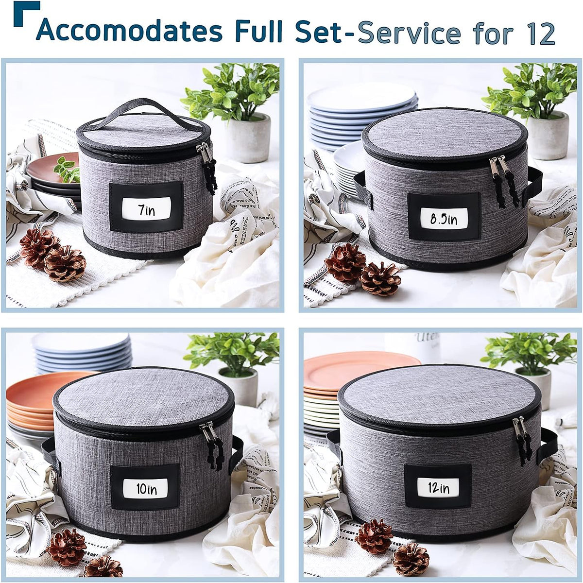7-Pc. Hard Shell Stackable Storage Containers for Dinnerware with Dividers & Handles U86924