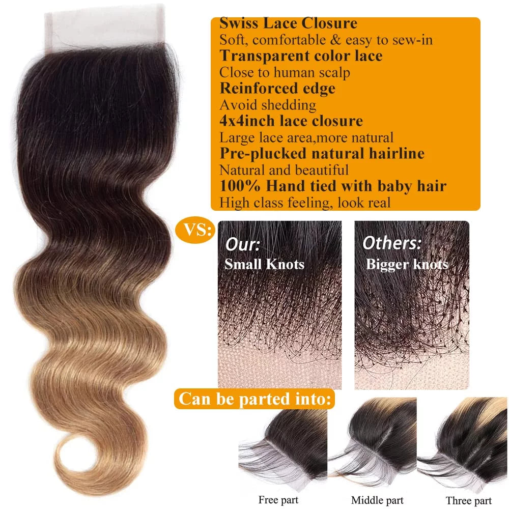 Body Wave Human Hair 4x4 Lace Closure U119