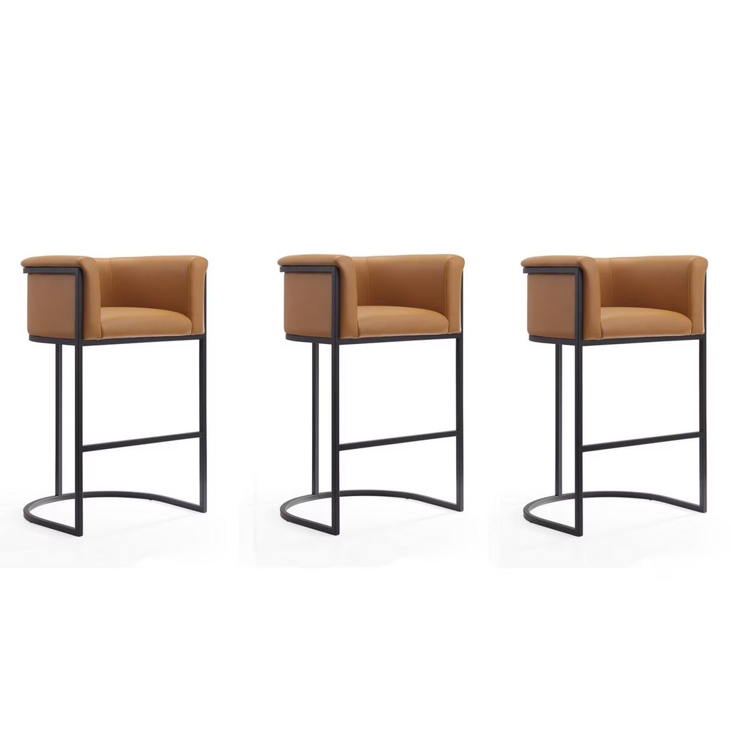 Camel and Black Metal Barstool (Set of 3) L13909