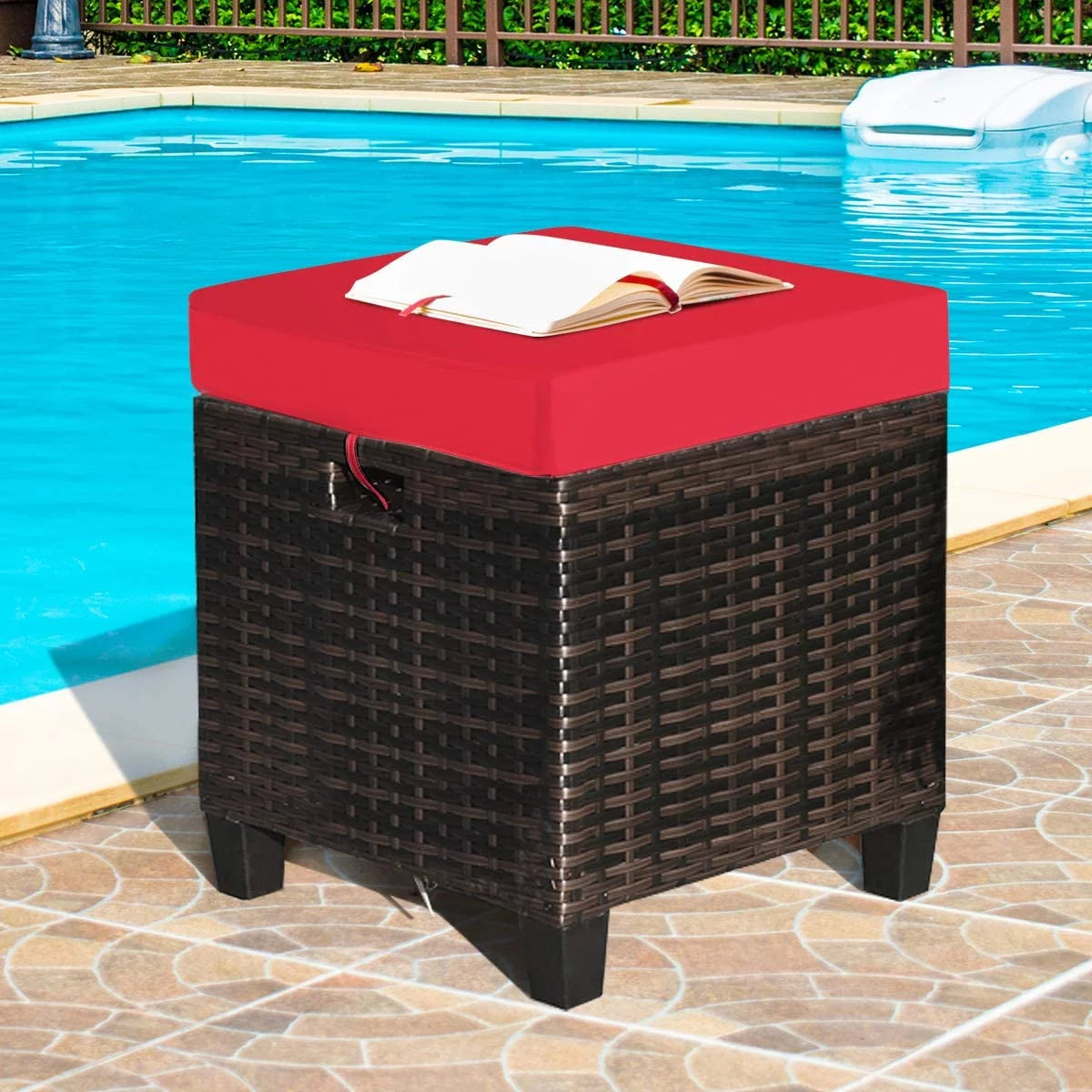 2 Pieces All Weather Rattan Wicker Outdoor Ottoman with Removable Cushions H8839