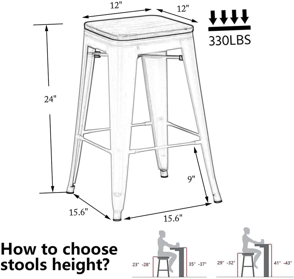 Set of 4 Metal Bar Stools Wood Seat Backless Z140