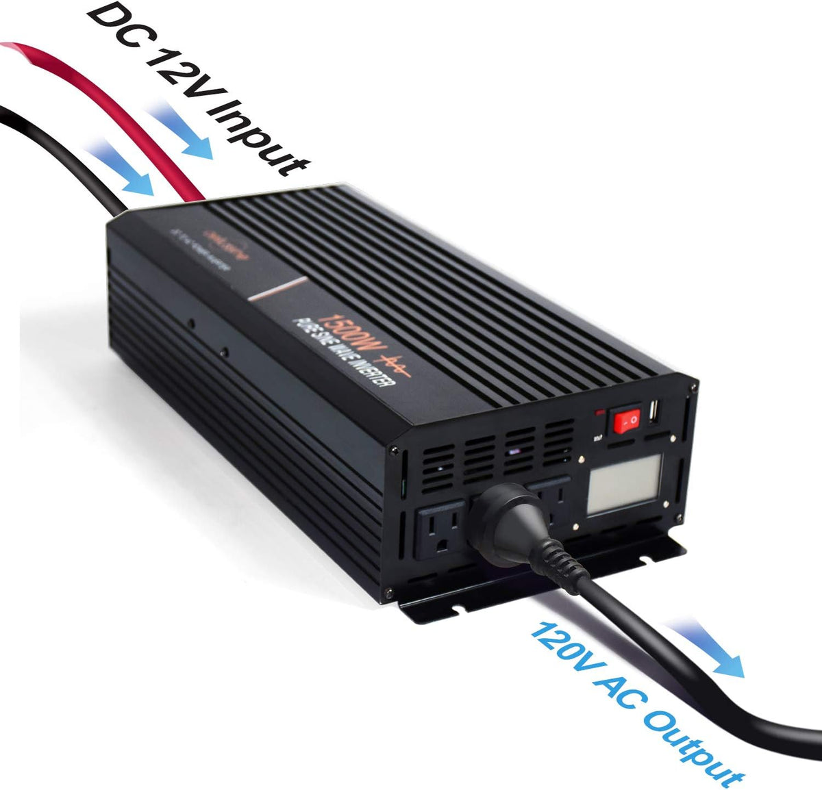 1500 Watt Pure Sine Wave Power Inverter 12V DC to AC 110V 120V with LCD Display Remote Switch H681