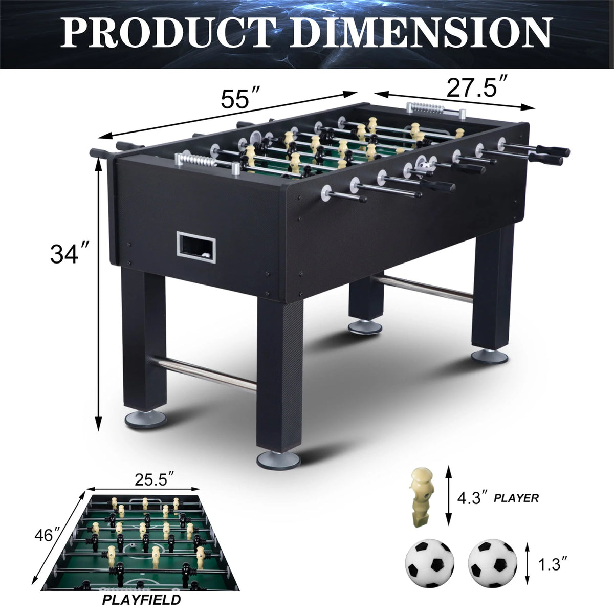 55 Foosball Table with Balls and Leg Levelers Z388