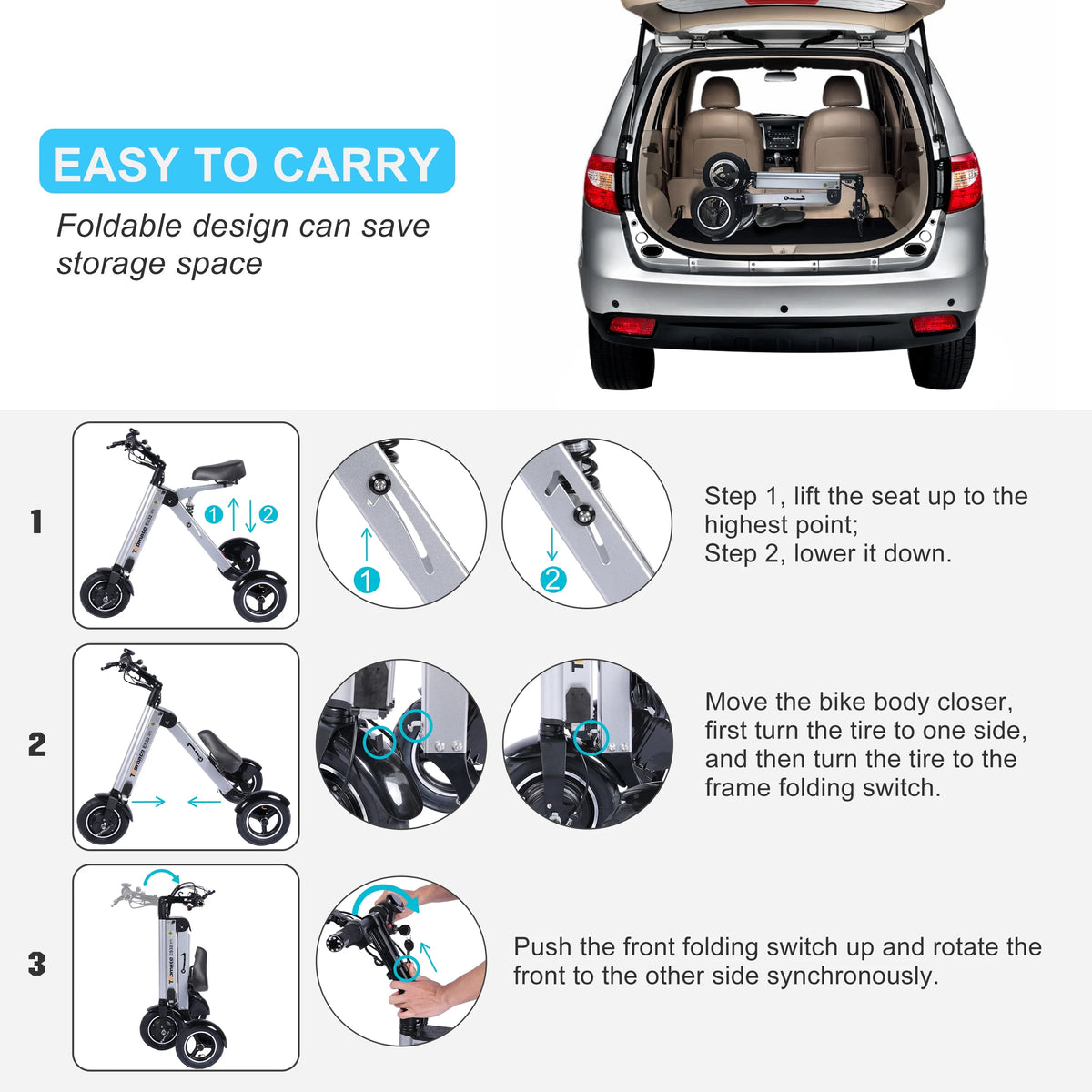 Foldable 3 Wheel Electric Scooter with LED Display S219528