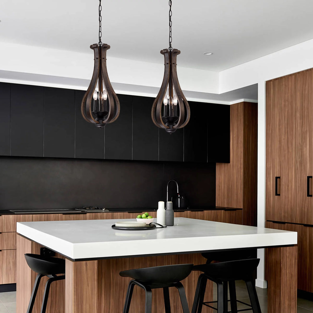3-Light Wooden Pendant Lighting H530