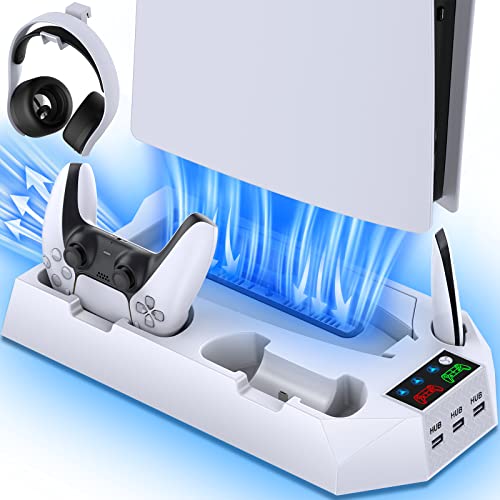 PS5 Stand and Cooling Station with Dual Controller Charging Station, White W3774