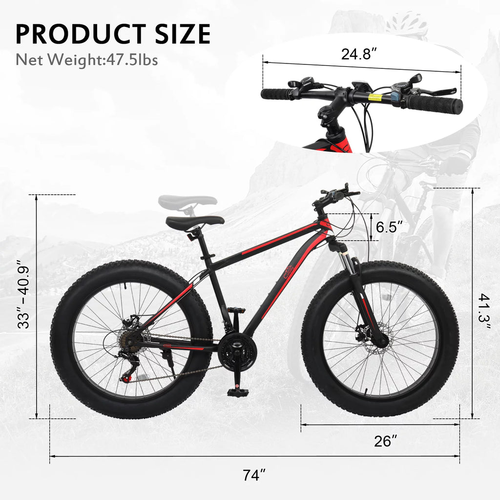 26 Fat Tire Mountain Bike 21 Speed High Carbon Steel Frame R561717